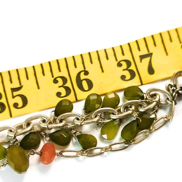 Fossil Multi-Color Beaded Long Chain Necklace With Green Orange Blue Beads - Picture 5 of 5